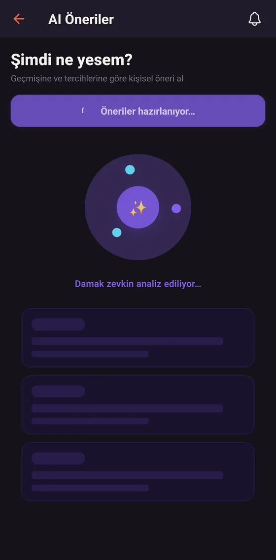 Eatlas yapay zekâ önerisi — Şimdi ne yesem ekranı