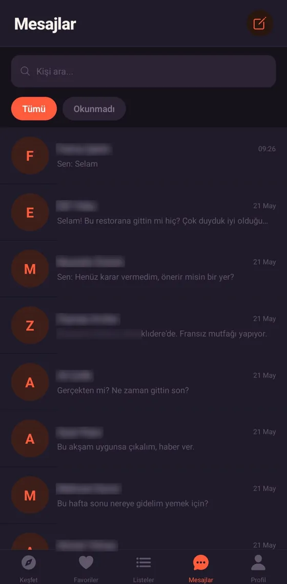 Eatlas Mesajlar ekranı — arkadaşlarla sohbet